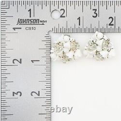 Vintage Miriam Haskell Crystal and White Milk Glass Bellflower Clip On Earrings