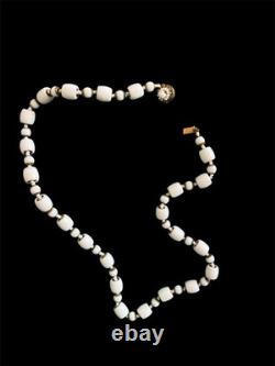 Vintage Miriam Haskell White Milk Glass Beaded Necklace-Rare Find