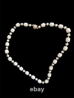 Vintage Miriam Haskell White Milk Glass Beaded Necklace-Rare Find