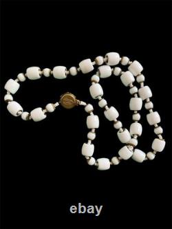 Vintage Miriam Haskell White Milk Glass Beaded Necklace-Rare Find