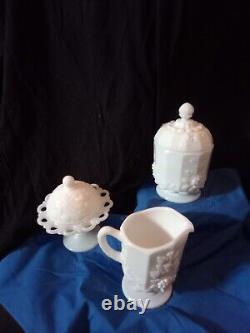 Vintage Mixed Milk Glass Decorative Dish Set Featuring West Moreland And Anchor