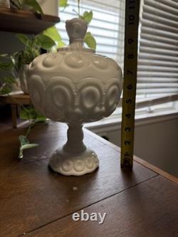 Vintage Moon and Stars Milk Glass Covered Compote Candy Dish L. E. Smith