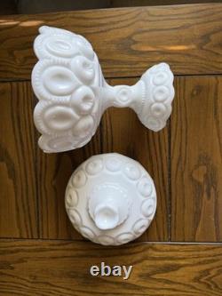 Vintage Moon and Stars Milk Glass Covered Compote Candy Dish L. E. Smith