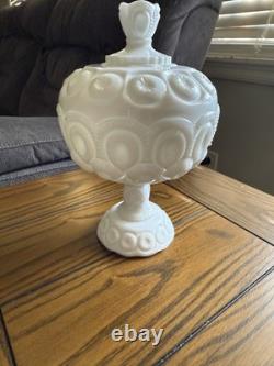 Vintage Moon and Stars Milk Glass Covered Compote Candy Dish L. E. Smith