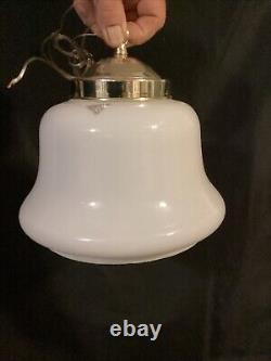 Vintage Murano Glass Bell Shaped Milk Glass Pendant Light, Made In Italy