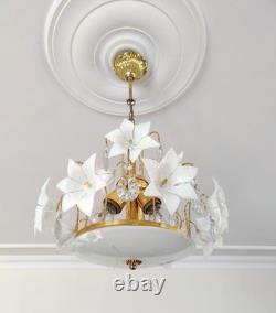 Vintage Murano White Milk Glass Flower Chandelier Wedding Home Decor