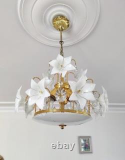 Vintage Murano White Milk Glass Flower Chandelier Wedding Home Decor