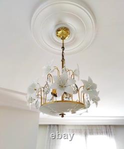Vintage Murano White Milk Glass Flower Chandelier Wedding Home Decor