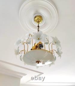 Vintage Murano White Milk Glass Flower Chandelier Wedding Home Decor