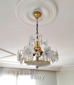 Vintage Murano White Milk Glass Flower Chandelier Wedding Home Decor
