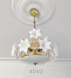 Vintage Murano White Milk Glass Flower Chandelier Wedding Home Decor