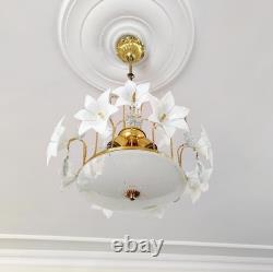 Vintage Murano White Milk Glass Flower Chandelier Wedding Home Decor