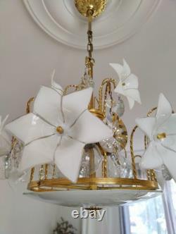 Vintage Murano White Milk Glass Flower Chandelier Wedding Home Decor