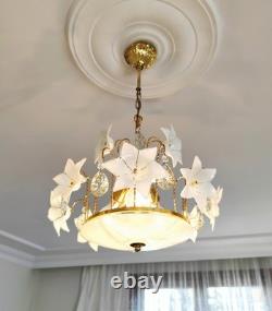 Vintage Murano White Milk Glass Flower Chandelier Wedding Home Decor
