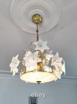 Vintage Murano White Milk Glass Flower Chandelier Wedding Home Decor