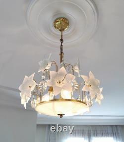 Vintage Murano White Milk Glass Flower Chandelier Wedding Home Decor