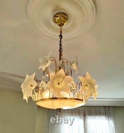 Vintage Murano White Milk Glass Flower Chandelier Wedding Home Decor