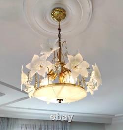 Vintage Murano White Milk Glass Flower Chandelier Wedding Home Decor