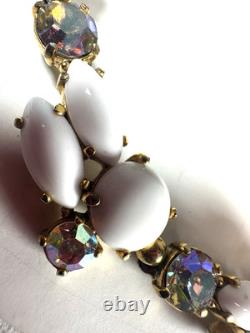 Vintage Necklace Schiaparelli White Milk Glass Rhinestone Collar Signed 16in