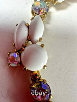 Vintage Necklace Schiaparelli White Milk Glass Rhinestone Collar Signed 16in