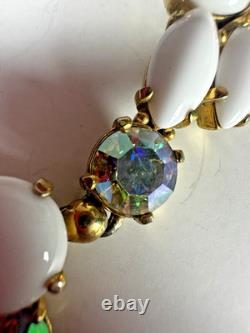 Vintage Necklace Schiaparelli White Milk Glass Rhinestone Collar Signed 16in