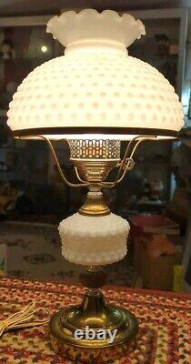 Vintage Original Hobnail White Milk Glass Hurricane Parlor Table Lamp MCM