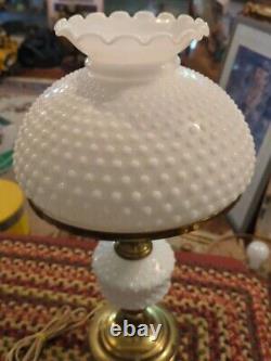 Vintage Original Hobnail White Milk Glass Hurricane Parlor Table Lamp MCM