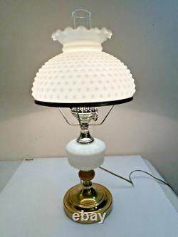 Vintage Original White Milk Glass Hobnail Hurricane Table Lamp Parlor 22