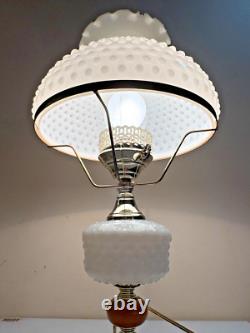 Vintage Original White Milk Glass Hobnail Hurricane Table Lamp Parlor 22