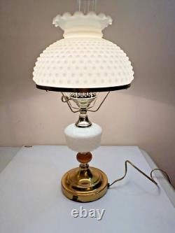 Vintage Original White Milk Glass Hobnail Hurricane Table Lamp Parlor 22
