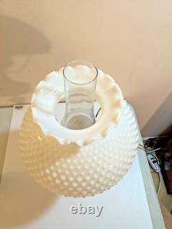 Vintage Original White Milk Glass Hobnail Hurricane Table Lamp Parlor 22