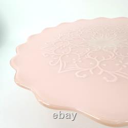 Vintage PINK Fenton Milk Glass Spanish Lace Cake Stand Pedestal Base 13