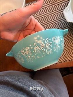 Vintage PYREX 3 Piece Turquoise Amish Butterprint Cinderella Mixing Bowl Set