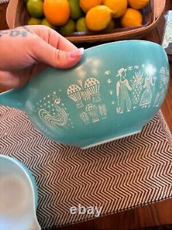 Vintage PYREX 3 Piece Turquoise Amish Butterprint Cinderella Mixing Bowl Set