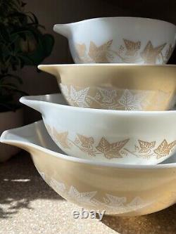 Vintage PYREX 4 Piece Sandalwood Ivy Leaf Nesting Cinderella Mixing Bowl Set