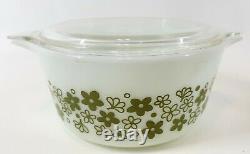 Vintage PYREX 8 pc SPRING BLOSSOM Crazy Daisy Green White Casserole Set with Lids