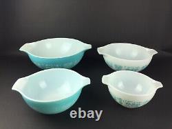 Vintage PYREX Amish Butterprint Cinderella Mixing Bowls Set of 4 Turquoise White