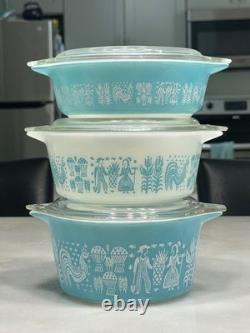 Vintage PYREX Amish Butterprint Turquoise Casserole Dishes w Lids 6pc Set