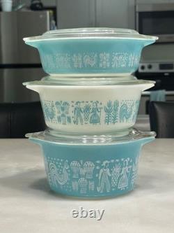 Vintage PYREX Amish Butterprint Turquoise Casserole Dishes w Lids 6pc Set
