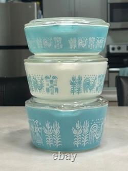 Vintage PYREX Amish Butterprint Turquoise Casserole Dishes w Lids 6pc Set