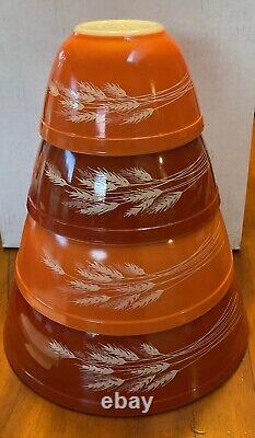 Vintage PYREX Autumn Harvest Wheat Set Of 4 NESTED Mixing Bowls