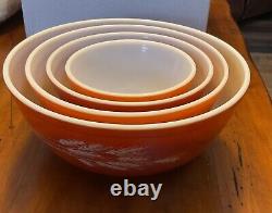 Vintage PYREX Autumn Harvest Wheat Set Of 4 NESTED Mixing Bowls