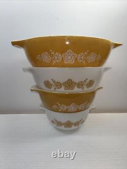 Vintage PYREX BUTTERFLY GOLD Cinderella Nesting Bowls (441-444)