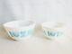Vintage Pyrex Butterprint Amish Nesting Bowls 401 / 402 Set 2 White & Turquoise