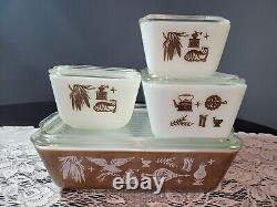 Vintage PYREX EARLY AMERICAN Refrigerator Dish 501-503 with501-503 Lids