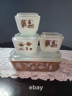 Vintage PYREX EARLY AMERICAN Refrigerator Dish 501-503 with501-503 Lids