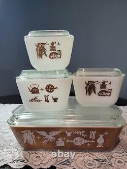 Vintage PYREX EARLY AMERICAN Refrigerator Dish 501-503 with501-503 Lids