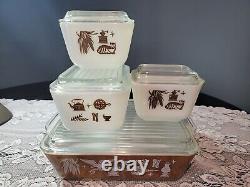 Vintage PYREX EARLY AMERICAN Refrigerator Dish 501-503 with501-503 Lids