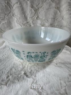 Vintage PYREX Mixing Bowl #404 Amish Butterprint Turquoise On White 4 Quart