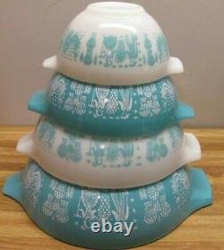 Vintage PYREX Turquoise Amish Butterprint Cinderella Mixing Bowls Set of 4